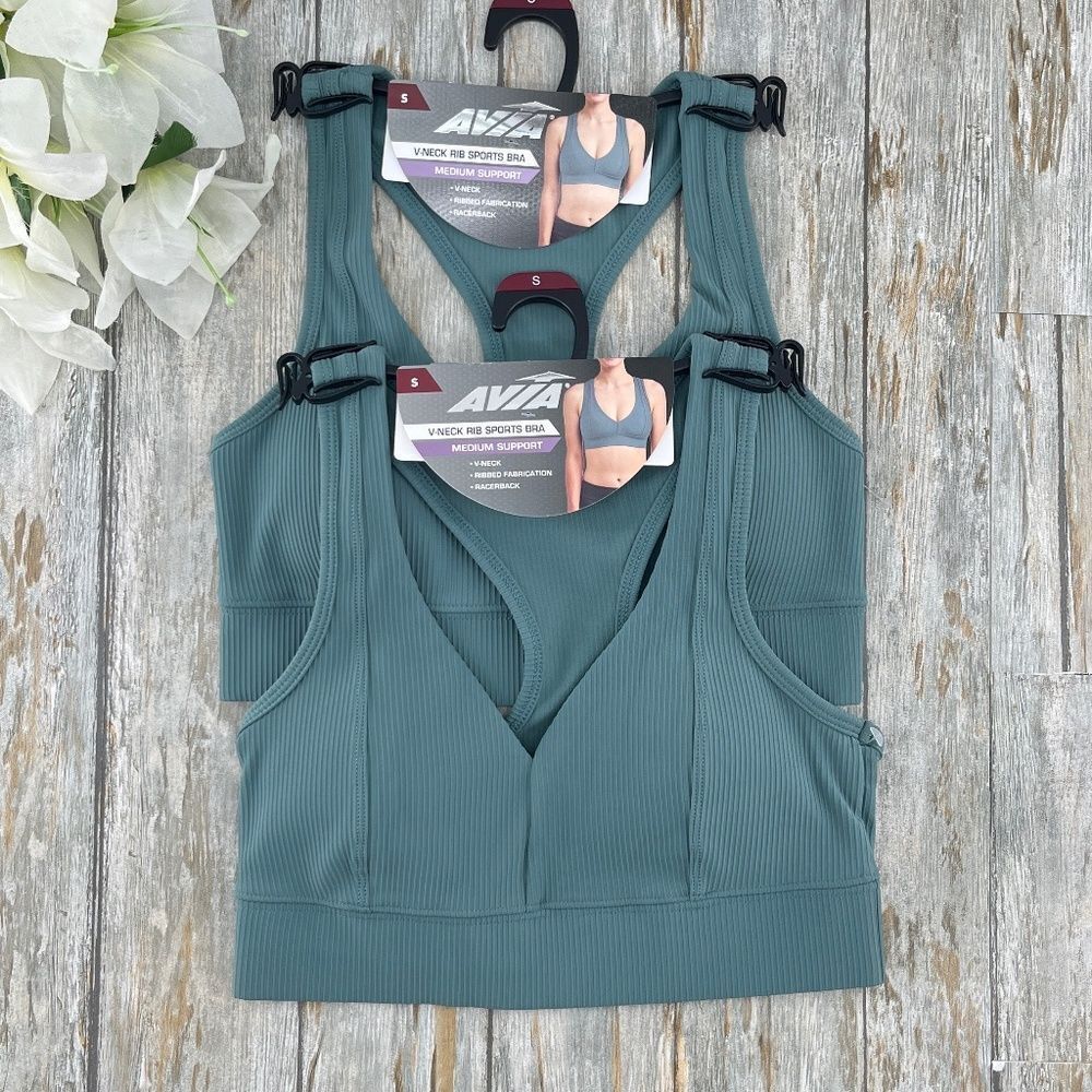 Women’s V-Neck Rib Sports Bra Medium-Impact 2-Pack Size S